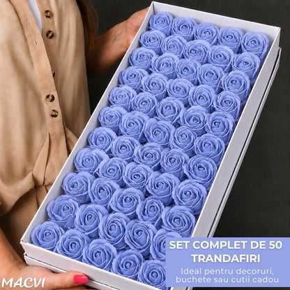 Set 50 trandafiri din sapun, 5x5 cm, calitate premium, decor si cadou elegant, Purple
