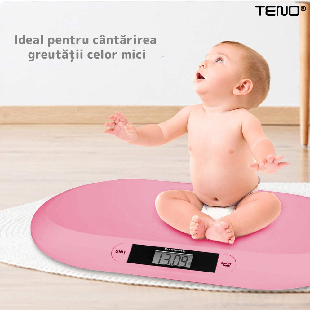 Cantar Electronic cu Display LCD Teno®, precizie la nivel de gram, greutate max 20KG, design ergonomic, ultra slim, roz