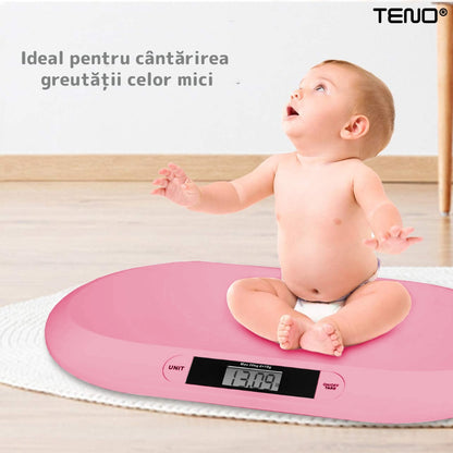 Cantar Electronic cu Display LCD Teno®, precizie la nivel de gram, greutate max 20KG, design ergonomic, ultra slim, roz