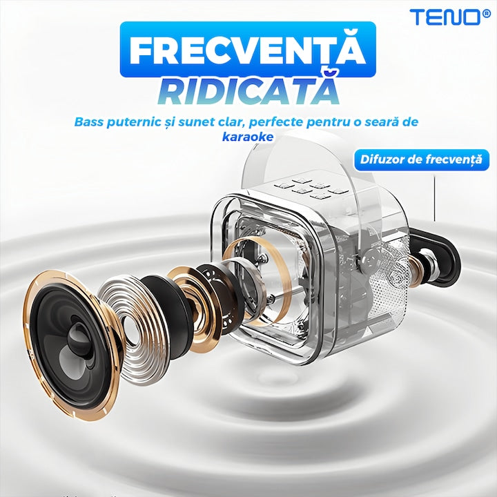 Boxa Portabila Teno®, karaoke, 2 microfoane, 4 porturi, wireless, RBG, Albastru deschis