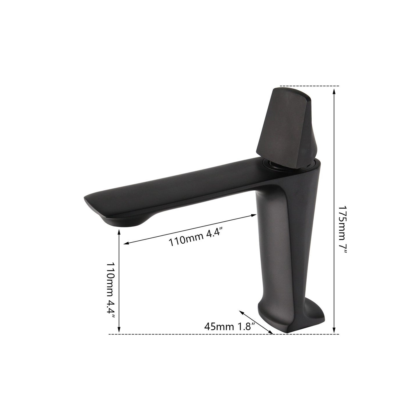 Baterie lavoar baie Macvi® Alan negru mat inaltime 175 mm pipa 110 mm montaj pe chiuveta din alama design modern