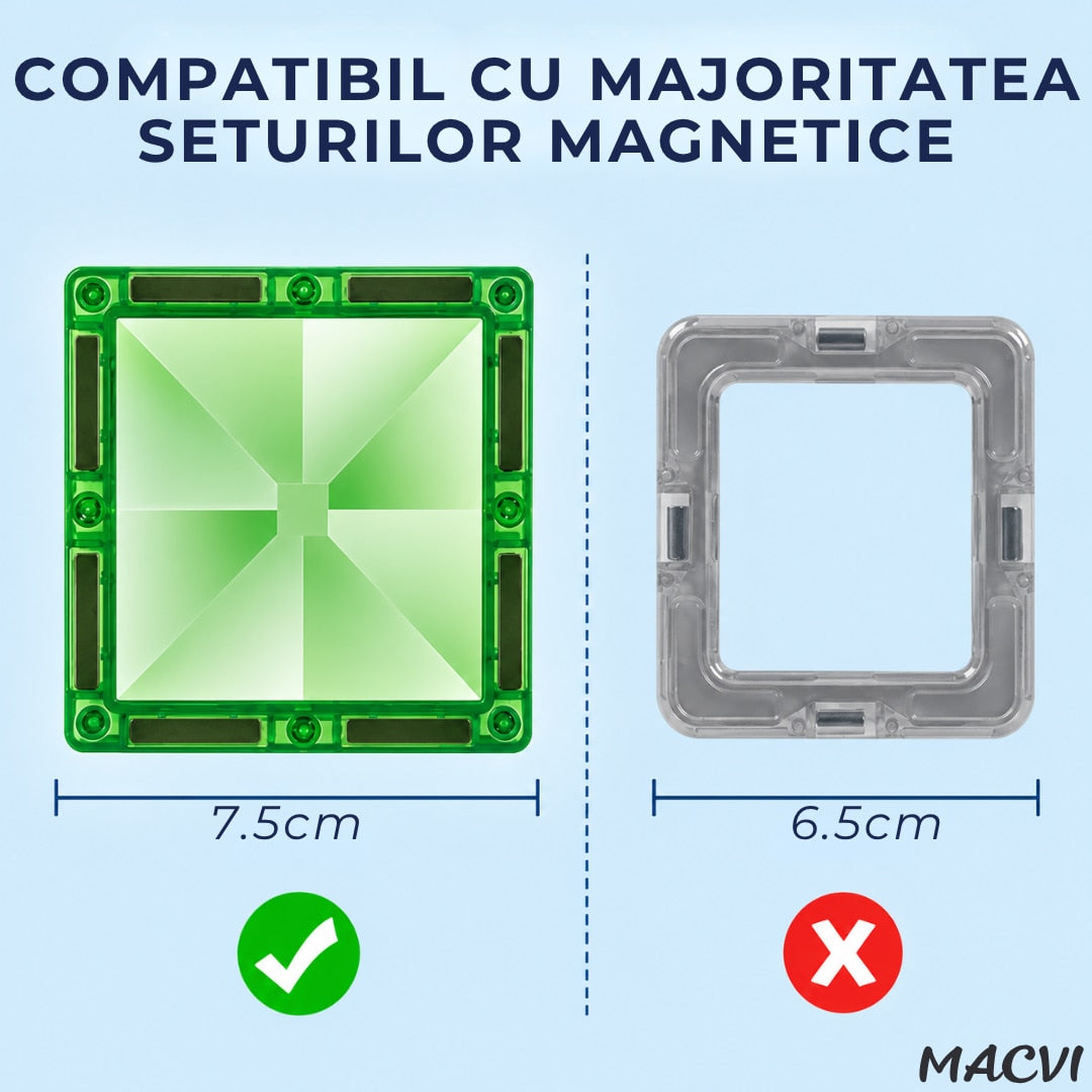 Set 36 piese magnetice constructie Macvi®, joc educativ copii 3 ani+, dezvolta creativitatea, gandirea logica, abilitati matematice, multicolor