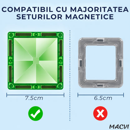 Set 36 piese magnetice constructie Macvi®, joc educativ copii 3 ani+, dezvolta creativitatea, gandirea logica, abilitati matematice, multicolor