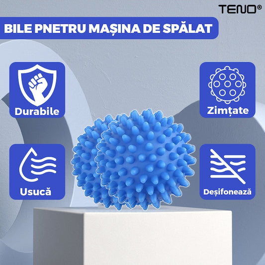 Set 2 Bile pentru Masina de Spalat si Uscator Teno®, reduc timpul de uscare al hainelor, ajuta impotriva sifonarii si incurcarii hainelor, previn incarcarea statica, compacte, reutilizabile, albastru