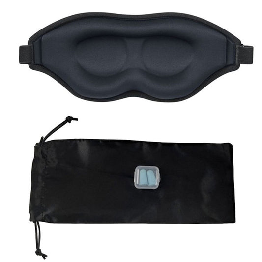 Masca de Somn 3D cu Dopuri Urechi si Husa Macvi® Reglabila, Confortabila, Antilumina, Neagra, Pentru Calatorii, Acasa, Relaxare