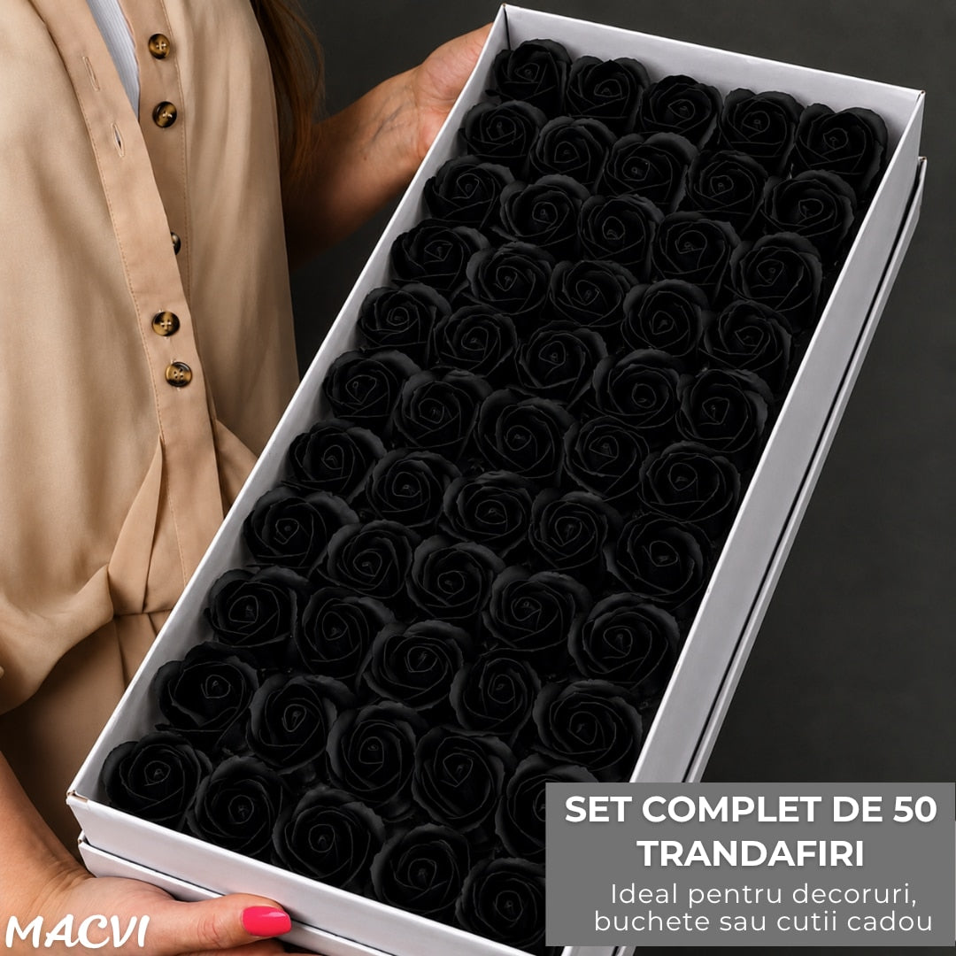 Set 50 trandafiri din sapun, 5x5 cm, calitate premium, decor si cadou elegant, Negru