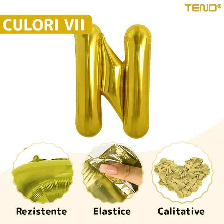 Set 12 Baloane Teno®, Litere, pentru Petreceri/Aniversari/Evenimente, o singura dimensiune, o culoare, metalizate, folie, model BINE ATI VENIT auriu, 45 cm