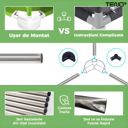 Tarc/Loc de Joaca pentru Copii Teno®, usa cu fermoar exterior, plasa, materiale calitative, usor de montat, dimensiuni 125x110x65.5, verde