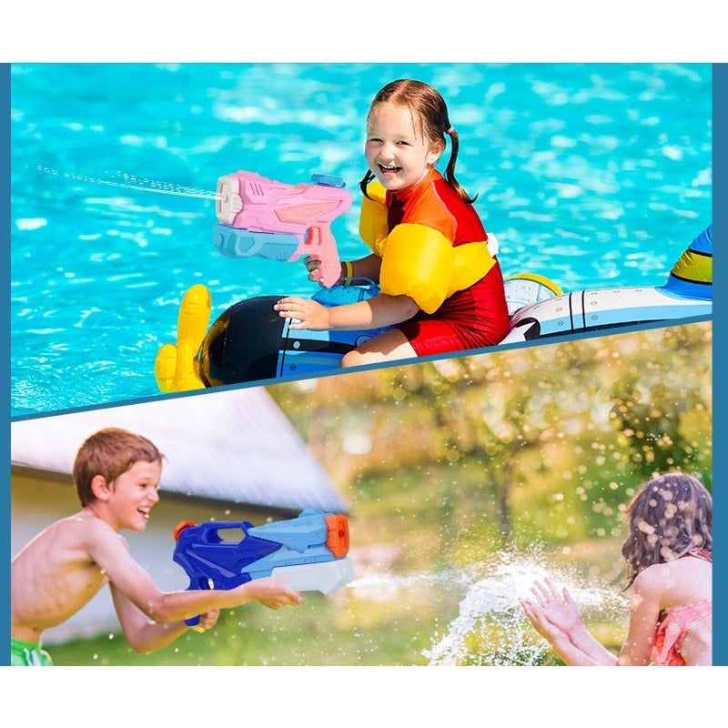 Set 4 Pistoale cu Apa pentru Copii Macvi®, 2 x 300 ml + 2 x 550 ml, plastic rezistent, usor de umplut, albastru/alb, varsta 6 ani+