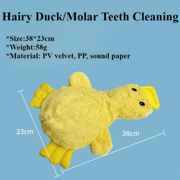 Jucarie interactiva caini Macvi®, rata colorata, 38 x 23 cm, squeaky, anti stres, plus rezistent, pentru joaca si ros, galben