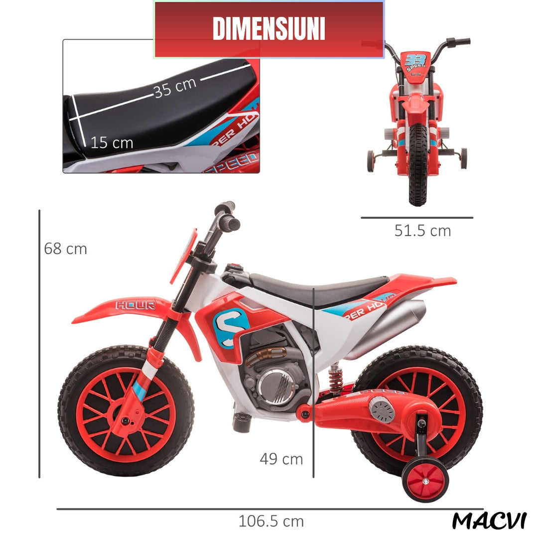 MOTOCICLETA CU ROTI AJUTATOARE ROSIE
