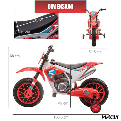 MOTOCICLETA CU ROTI AJUTATOARE ROSIE