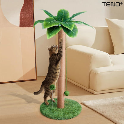 Ansamblu de Joaca pentru Pisici in Forma de Palmier Teno®, tip turn, 1 nivel, franghie si mingiute de joaca, stalpi pentru zgariat, captuseala extra moale, structura stabila, 85 cm, verde