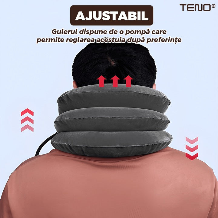 Guler Cervical Teno®, confortabil, moale, ajustabil, usor de umflat, imbunatateste postura, pentru spondiloza si hernie cervicala, maro