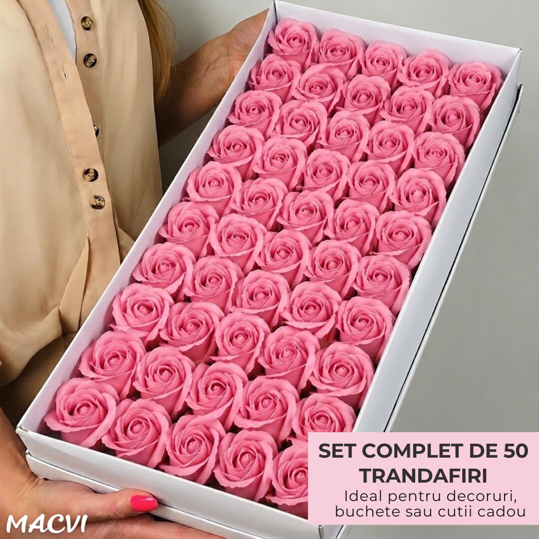 Set 50 trandafiri din sapun, 5x5 cm, calitate premium, decor si cadou elegant, Roz pal