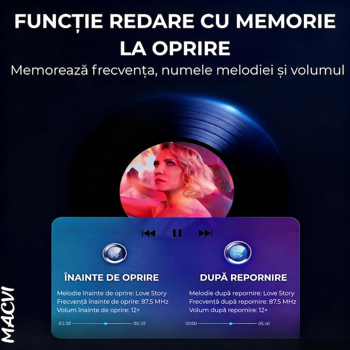 Modulator FM Bluetooth 5.0 Macvi® cu Incarcare Rapida QC 3.0 si PD 20W, 1x USB Tip C, 2x USB Tip A, Iluminare RGB, Negru