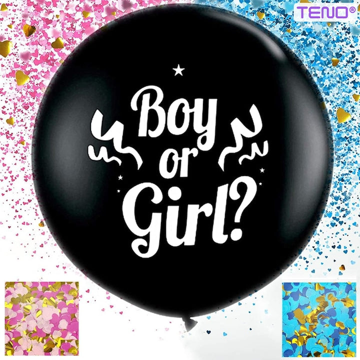 Balon Gender Reveal Teno®, pentru Petreceri/Evenimente/Botezuri, confetti in 2 culori, negru