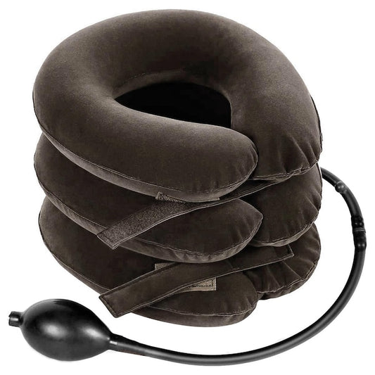 Guler Cervical Teno®, confortabil, moale, ajustabil, usor de umflat, imbunatateste postura, pentru spondiloza si hernie cervicala, maro