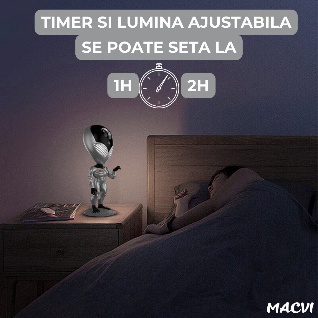 Proiector de Stele Macvi® Tip Alien, Galaxie Stelara, LED cu Telecomanda si Sistem Dialog Vocal, Argintiu