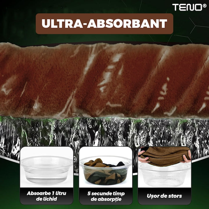 Prosop Auto din Microfibra Teno®, super absorbant, 2 straturi, materiale calitative, cusatura rezistenta, usor de curatat, lustruieste, 70 x 90 cm, maro