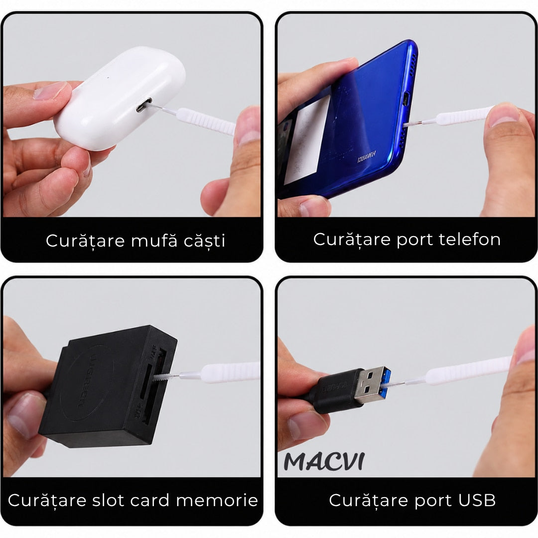 Kit igienizare telefon Macvi®, 13 piese, curatare port incarcare, difuzor, accesorii electronice, universal, intretinere smartphone