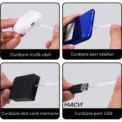 Kit igienizare telefon Macvi®, 13 piese, curatare port incarcare, difuzor, accesorii electronice, universal, intretinere smartphone