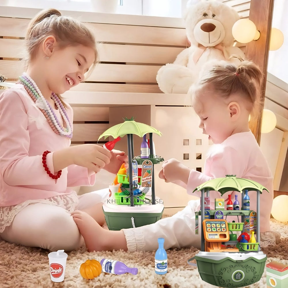 Magazin de inghetata 4 in 1 mobil Macvi®, design realist, educativ, joc de rol, stimuleaza imaginatia si creativitatea, mov, +3 ani, verde