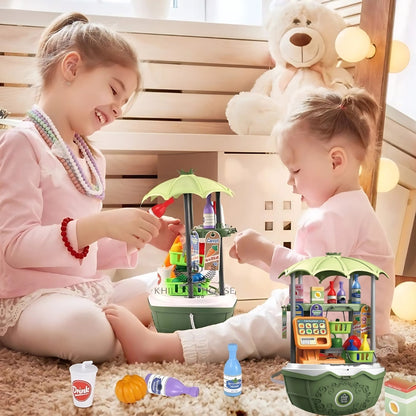 Magazin de inghetata 4 in 1 mobil Macvi®, design realist, educativ, joc de rol, stimuleaza imaginatia si creativitatea, mov, +3 ani, verde