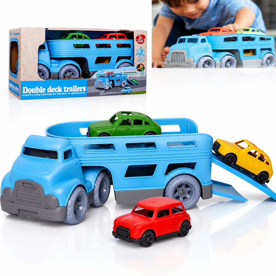 Set Camion Trailer cu 3 Masinute, MACVI, Albastru, Plastic, 3 ani
