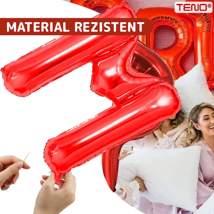 Balon in Forma de Litera M Teno®, metalizat, pentru Petreceri/Aniversari/Evenimente, rezistent, folie, rosu, 40 cm