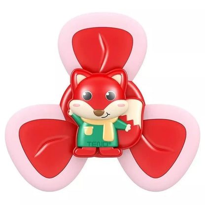 Jucarie Interactiva Fidget Spinner Teno®, forma Vulpe, margini de silicon, 3 laturi, ventuza de prindere, 1-3 ani, rosu