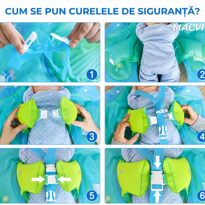 Colac Inot Bebelusi Macvi® Marime L Ajustabil cu Suport Siguranta PVC Confortabil Albastru Verde