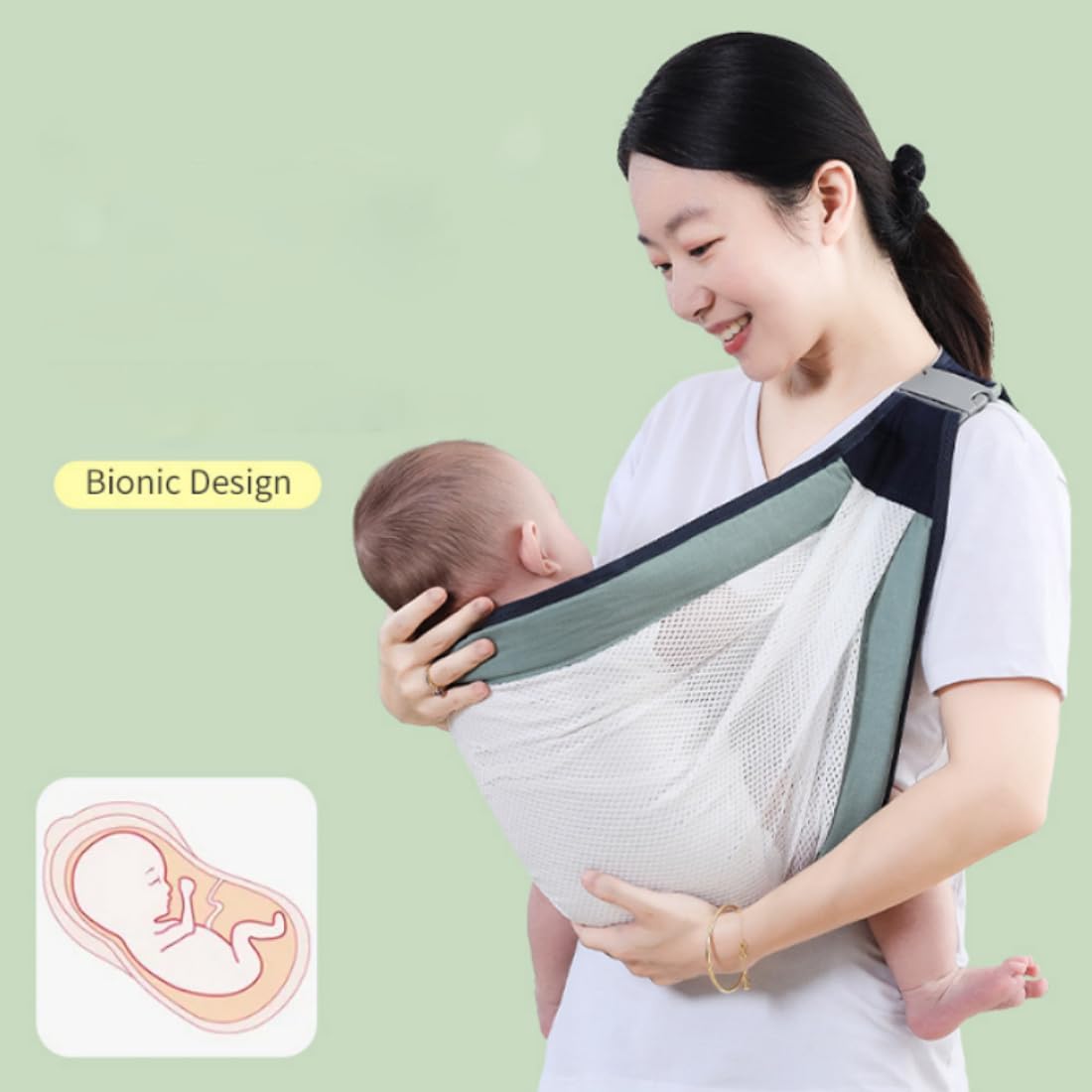 Marsupiu pentru bebelusi MACVI, ergonomic, bumbac si plasa respirabila, culoare verde, greutate max. 15 kg, dimensiune universala