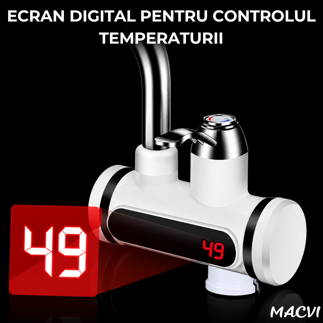 Robinet Electric Instant Macvi® 3000W, Incalzire Apa in 3-5 Secunde, Display LCD Temperatura, Pipa Flexibila 360°, Temperatura Reglabila 30-60°C, Protectie IPX4, Montare pe Chiuveta