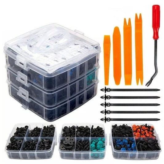 Set Cleme Auto Macvi® 650 Piese Nituri Clipsuri Fixare cu Extractoare Demontare si Cutii Organizare FMD401