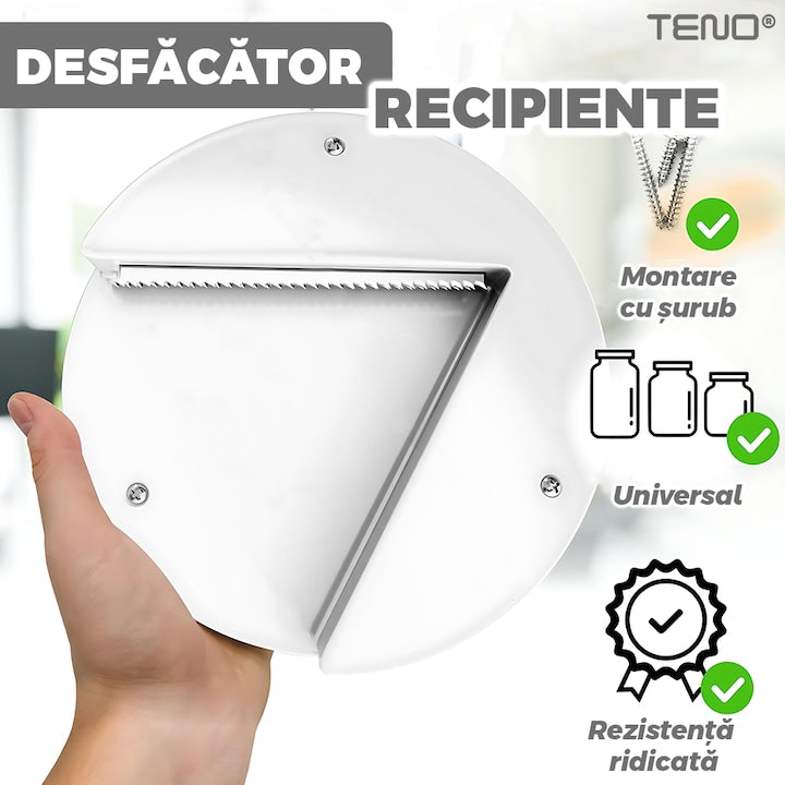 Desfacator Universal de Recipiente Teno®, pentru borcane/sticle/alte recipiente, zimti rezistenti, montare sub cabinet, ideal pentru persoanele cu atrtita, alb