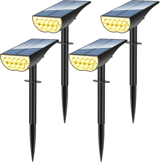 Set 4 Lampi Solare Exterior Macvi® cu Senzor Miscare 3 Moduri LED IP65 Alb Cald pentru Gradina Curte Alei Negru Descriere