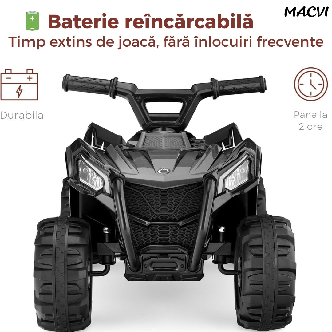 ATV Electric MACVI® pentru Copii cu Motor 6V si Baterie Reincarcabila, Potrivit 18-36 Luni, Control Simplu si Siguranta Sporita, Negru