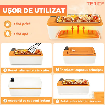Cutie de Pranz Electrica Teno®, cu incalzitor portabil, otel inoxidabil, pentru adulti, birou, rezistenta, termoizolanta, afisaj digital, alb