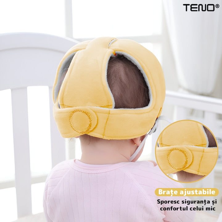 Casca Antisoc Bebelusi si Copii Teno®, protectie cazaturi, reglabila, material moale, patrupedie, usoara si comoda, galben