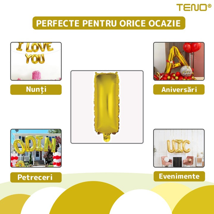 Balon in Forma de Litera I Teno®, metalizat, pentru Petreceri/Aniversari/Evenimente, rezistent, folie, auriu, 40 cm
