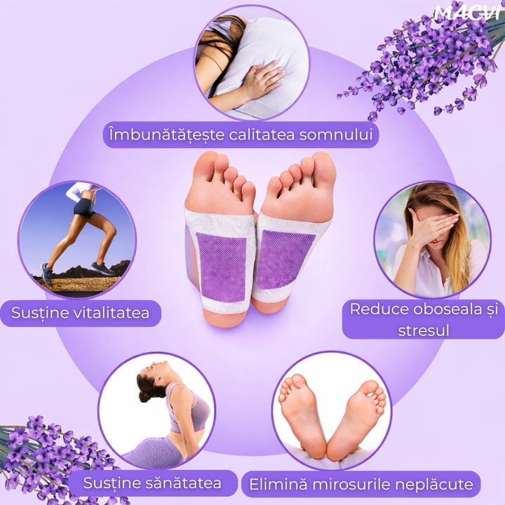 Set 10 Plasturi Plasturi Detox KINOKI Macvi® pentru Picioare cu Lavanda, Detoxifiere Naturala, Eliminare Toxine, Reducere Miros Neplacut, Imbunatatire Somn, Relaxare si Revitalizare