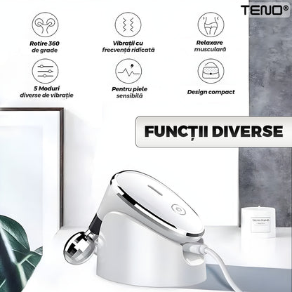 Aparat pentru Tratament Facial cu Microcurenti Teno®, lifting facial 3D, microcurenti EMS, antirid, remodelare, fermizare, suport inclus, cablu de alimentare, alb