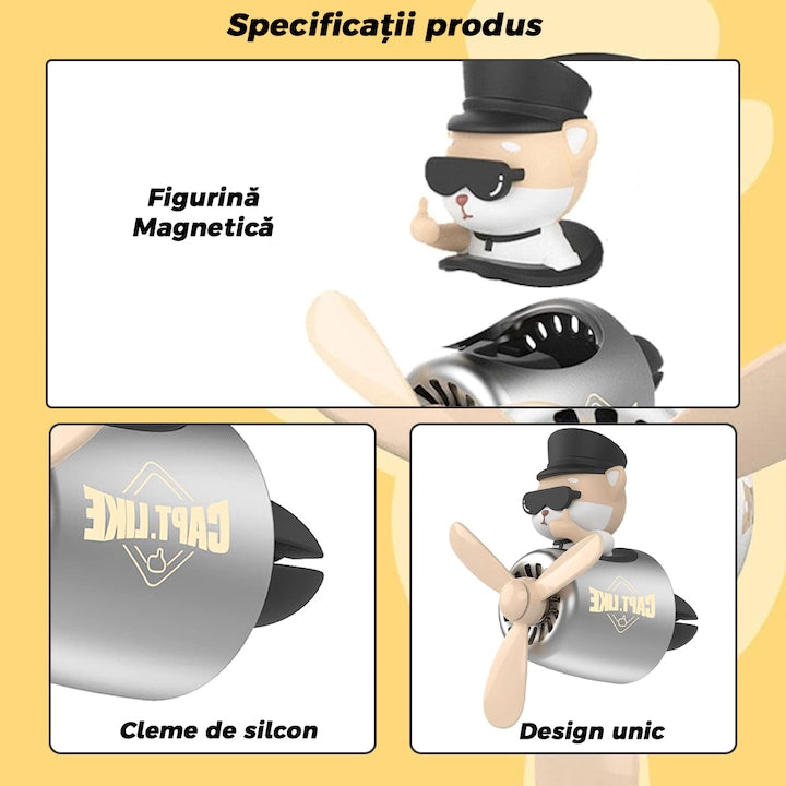 Difuzor Auto Aromaterapie Teno® car pilot bear cu palariuta, kit odorizant, 2 arome cu extracte naturale incluse