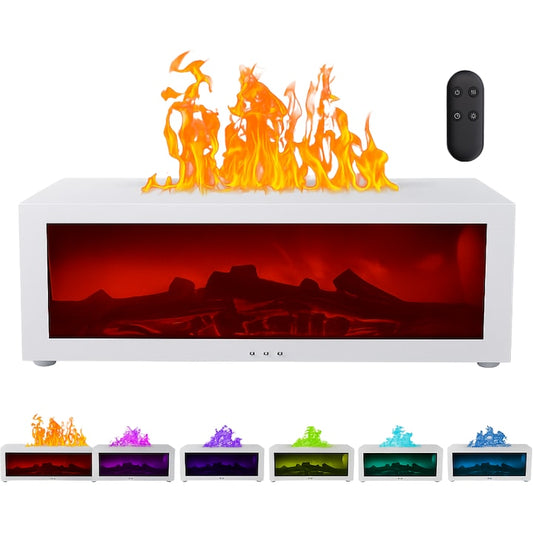 Umidificator de aer inteligent Macvi® 3D cu efect de flacara, aromaterapie, rezervor 200 ml, LED multicolor, silentios, portabil USB, cu telecomanda si 3 moduri de functionare, Alb