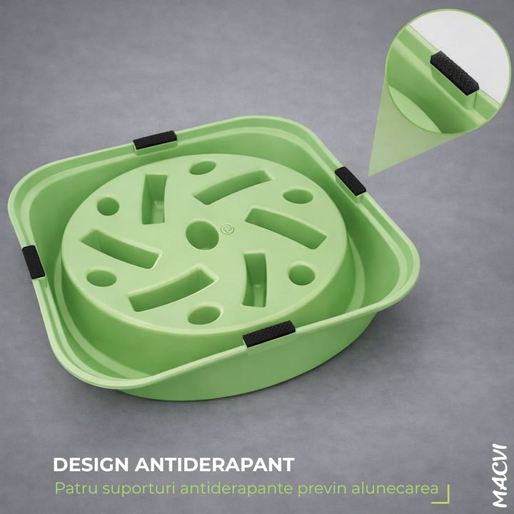 Bol Macvi® pentru caini, hranire lenta, plastic, antiderapant, 19 cm, verde