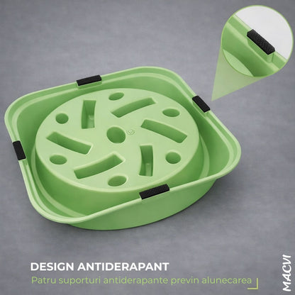 Bol Macvi® pentru caini, hranire lenta, plastic, antiderapant, 19 cm, verde