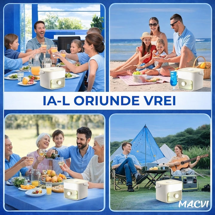 Cutie gheata Macvi® cu sertar detasabil si cleste pentru servire igienica capacitate 1.5L design compact alb mat