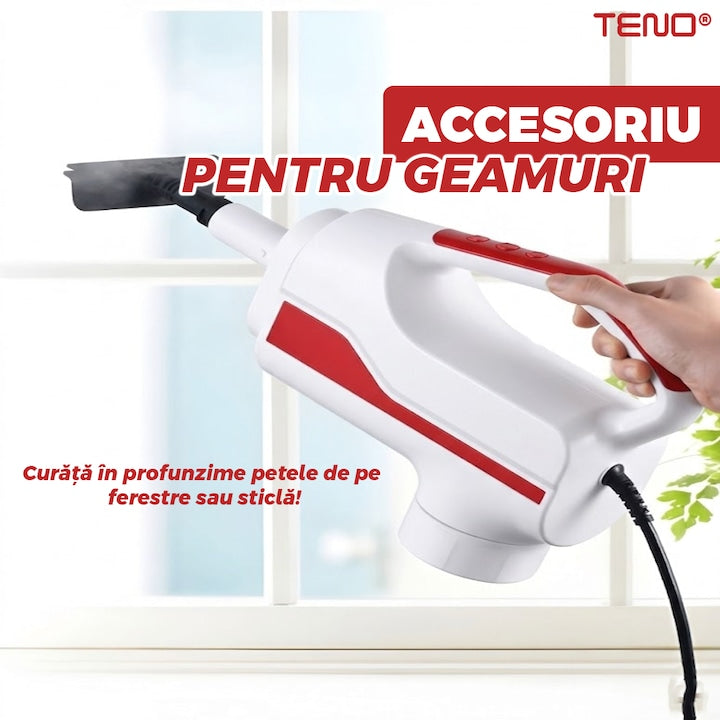 Aparat de Curat cu Abur Teno®, incalzire imediata, capacitate mare, presiune ridicata, temperatura 100-140°, accesorii incluse, alb/rosu