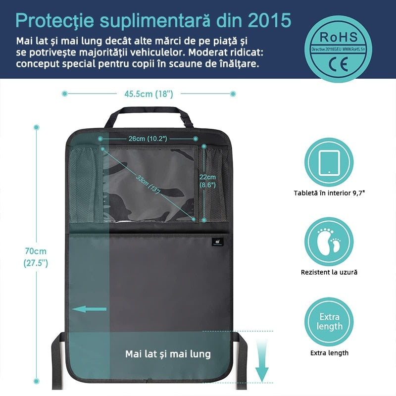 Protectie Scaun Auto Macvi® Organizator Spatar Impermeabil cu Suport Tableta si Buzunare Negru